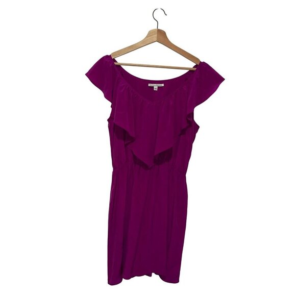 Amanda Uprichard Pink Flutter Sleeve 100% Silk Ruffle Mini Dress Women's Size M - Picture 1 of 8